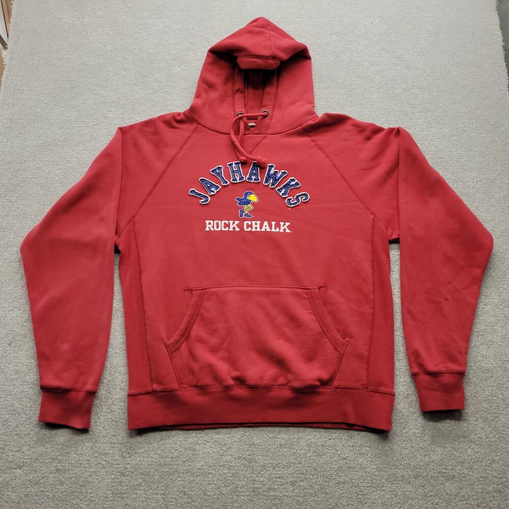 Vintage Blue 84 Kansas Jayhawks Hoodie Mens Large KU Rock Chalk College Red